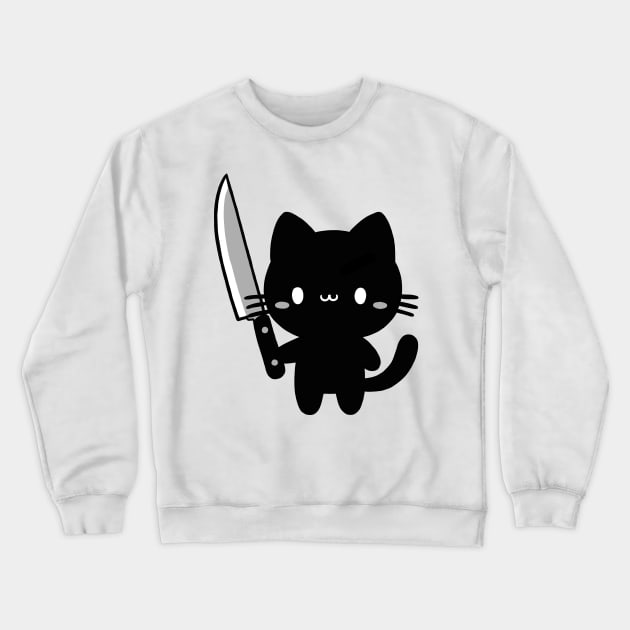 black cat with a knife Crewneck Sweatshirt by ArtisticBox